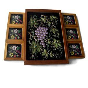 Embroidered Velvet Jewel Coasters Serving Tray